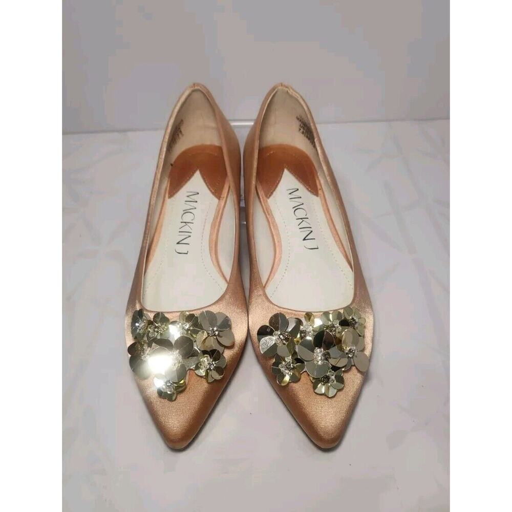 MACKIN J Pointy Toe Satin Sequin Flower Decor Ballet Flats Special Occasion 7.5 - Picture 2 of 9